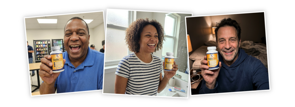 Real SodaSlim customers holding their bottles